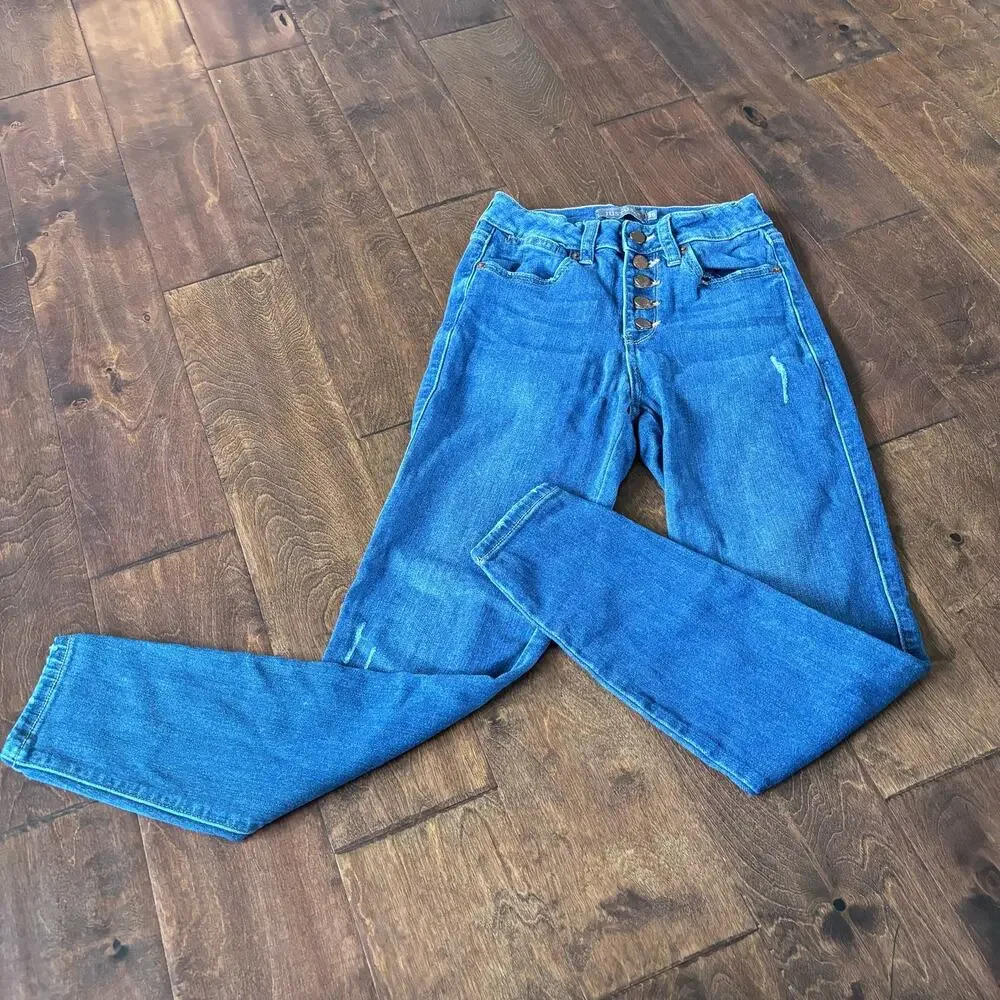 Just USA Women's Size 25 Stretchy Blue Denim Jeans Button Fly Straight Leg‎